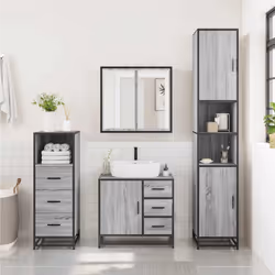 vidaXL 4 Piece Bathroom Furniture Set Brown Oak Engineered Wood - grey sonoma