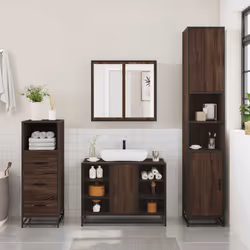 vidaXL 4 Piece Bathroom Furniture Set Grey Sonoma Engineered Wood - brown oak