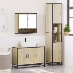 vidaXL 4 Piece Bathroom Furniture Set Smoked Oak Engineered Wood - sonoma oak