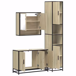 vidaXL 4 Piece Bathroom Furniture Set Smoked Oak Engineered Wood - sonoma oak - Additional view 7