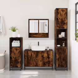 vidaXL 4 Piece Bathroom Furniture Set Smoked Oak Engineered Wood - smoked oak