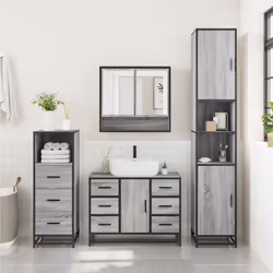 vidaXL 4 Piece Bathroom Furniture Set Brown Oak Engineered Wood - grey sonoma