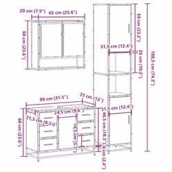 vidaXL 4 Piece Bathroom Furniture Set Brown Oak Engineered Wood - grey sonoma
