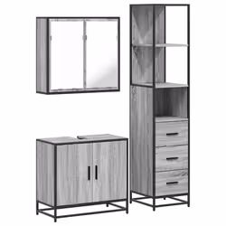 vidaXL 3 Piece Bathroom Furniture Set Grey Sonoma Engineered Wood - grey sonoma