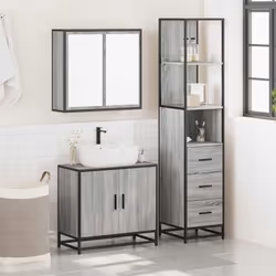 vidaXL 3 Piece Bathroom Furniture Set Grey Sonoma Engineered Wood - grey sonoma