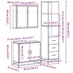 vidaXL 3 Piece Bathroom Furniture Set Grey Sonoma Engineered Wood - grey sonoma