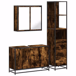 vidaXL 3 Piece Bathroom Furniture Set Black Engineered Wood bathroom cabinet - smoked oak