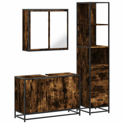 vidaXL 3 Piece Bathroom Furniture Set Black Engineered Wood bathroom cabinet - smoked oak