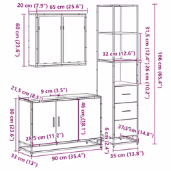 vidaXL 3 Piece Bathroom Furniture Set Black Engineered Wood bathroom cabinet - smoked oak - Additional view 10