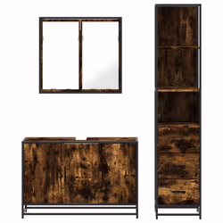 vidaXL 3 Piece Bathroom Furniture Set Black Engineered Wood bathroom cabinet - smoked oak - Additional view 4