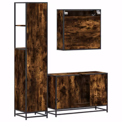 vidaXL 3 Piece Bathroom Furniture Set Black Engineered Wood bathroom cabinet - smoked oak - Additional view 6
