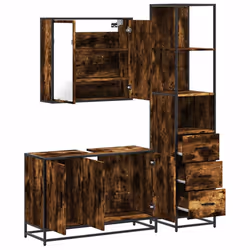 vidaXL 3 Piece Bathroom Furniture Set Black Engineered Wood bathroom cabinet - smoked oak - Additional view 7