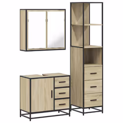 vidaXL 3 Piece Bathroom Furniture Set Black Engineered Wood bathroom cabinet - sonoma oak