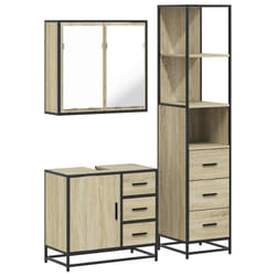 vidaXL 3 Piece Bathroom Furniture Set Black Engineered Wood bathroom cabinet - sonoma oak