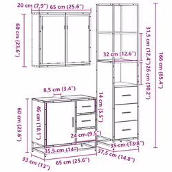 vidaXL 3 Piece Bathroom Furniture Set Black Engineered Wood bathroom cabinet - sonoma oak