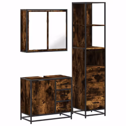 vidaXL 3 Piece Bathroom Furniture Set Black Engineered Wood bathroom cabinet - smoked oak