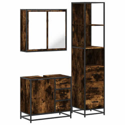 vidaXL 3 Piece Bathroom Furniture Set Black Engineered Wood bathroom cabinet - smoked oak