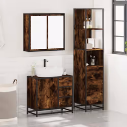 vidaXL 3 Piece Bathroom Furniture Set Black Engineered Wood bathroom cabinet - smoked oak