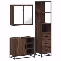 vidaXL 3 Piece Bathroom Furniture Set Brown Oak Engineered Wood - brown oak