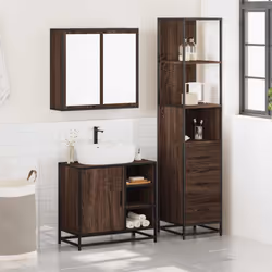 vidaXL 3 Piece Bathroom Furniture Set Brown Oak Engineered Wood - brown oak