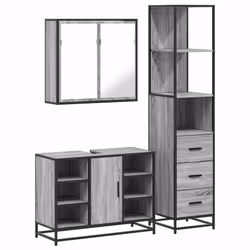 vidaXL 3 Piece Bathroom Furniture Set Brown Oak Engineered Wood - grey sonoma