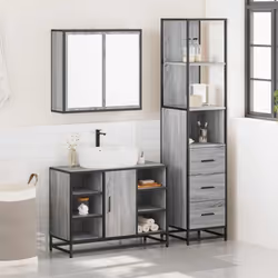 vidaXL 3 Piece Bathroom Furniture Set Brown Oak Engineered Wood - grey sonoma