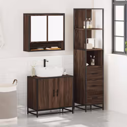 vidaXL 3 Piece Bathroom Furniture Set Sonoma Oak Engineered Wood - brown oak