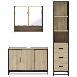 vidaXL 3 Piece Bathroom Furniture Set Sonoma Oak Engineered Wood - sonoma oak - Additional view 4