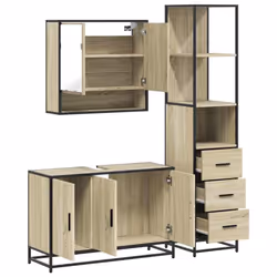 vidaXL 3 Piece Bathroom Furniture Set Sonoma Oak Engineered Wood - sonoma oak - Additional view 7