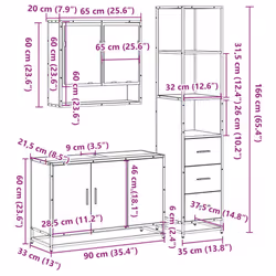 vidaXL 3 Piece Bathroom Furniture Set Sonoma Oak Engineered Wood - smoked oak