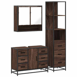 vidaXL 3 Piece Bathroom Furniture Set Smoked Oak Engineered Wood - brown oak