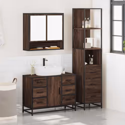vidaXL 3 Piece Bathroom Furniture Set Smoked Oak Engineered Wood - brown oak