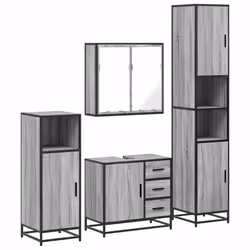 vidaXL 4ÃÂ Piece Bathroom Furniture SetÃÂ Sonoma Oak Engineered Wood - grey sonoma