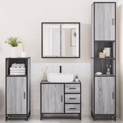 vidaXL 4ÃÂ Piece Bathroom Furniture SetÃÂ Sonoma Oak Engineered Wood - grey sonoma