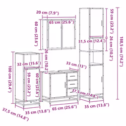 vidaXL 4ÃÂ Piece Bathroom Furniture SetÃÂ Sonoma Oak Engineered Wood - grey sonoma