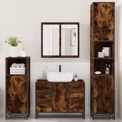 vidaXL 4ÃÂ Piece Bathroom Furniture SetÃÂ Brown Oak Engineered Wood - smoked oak