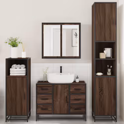 vidaXL 4ÃÂ Piece Bathroom Furniture SetÃÂ Brown Oak Engineered Wood - brown oak