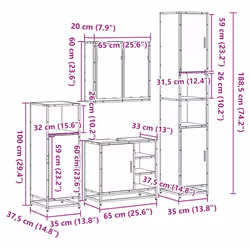 vidaXL 4ÃÂ Piece Bathroom Furniture SetÃÂ Sonoma Oak Engineered Wood - smoked oak