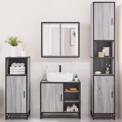 vidaXL 4ÃÂ Piece Bathroom Furniture SetÃÂ Sonoma Oak Engineered Wood - grey sonoma