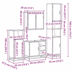 vidaXL 4ÃÂ Piece Bathroom Furniture SetÃÂ Sonoma Oak Engineered Wood - brown oak