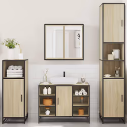 vidaXL 4ÃÂ Piece Bathroom Furniture SetÃÂ Black Engineered Wood bathroom cabinet - sonoma oak