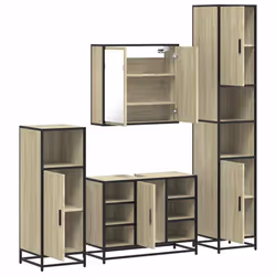 vidaXL 4ÃÂ Piece Bathroom Furniture SetÃÂ Black Engineered Wood bathroom cabinet - sonoma oak - Additional view 5