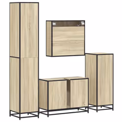 vidaXL 4ÃÂ Piece Bathroom Furniture SetÃÂ Black Engineered Wood bathroom cabinet - sonoma oak - Additional view 7