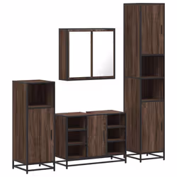 vidaXL 4ÃÂ Piece Bathroom Furniture SetÃÂ Black Engineered Wood bathroom cabinet - brown oak