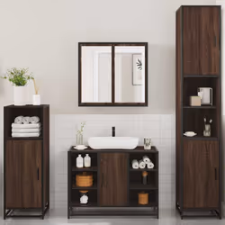 vidaXL 4ÃÂ Piece Bathroom Furniture SetÃÂ Black Engineered Wood bathroom cabinet - brown oak