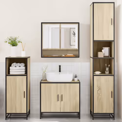 vidaXL 4ÃÂ Piece Bathroom Furniture SetÃÂ Brown Oak Engineered Wood - sonoma oak