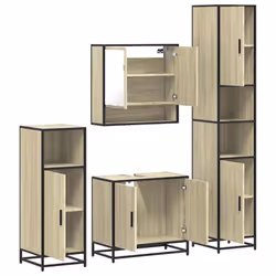 vidaXL 4ÃÂ Piece Bathroom Furniture SetÃÂ Brown Oak Engineered Wood - sonoma oak - Additional view 5