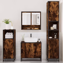 vidaXL 4ÃÂ Piece Bathroom Furniture SetÃÂ Brown Oak Engineered Wood - smoked oak
