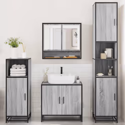 vidaXL 4ÃÂ Piece Bathroom Furniture SetÃÂ Brown Oak Engineered Wood - grey sonoma