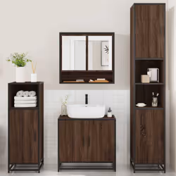 vidaXL 4ÃÂ Piece Bathroom Furniture SetÃÂ Brown Oak Engineered Wood - brown oak